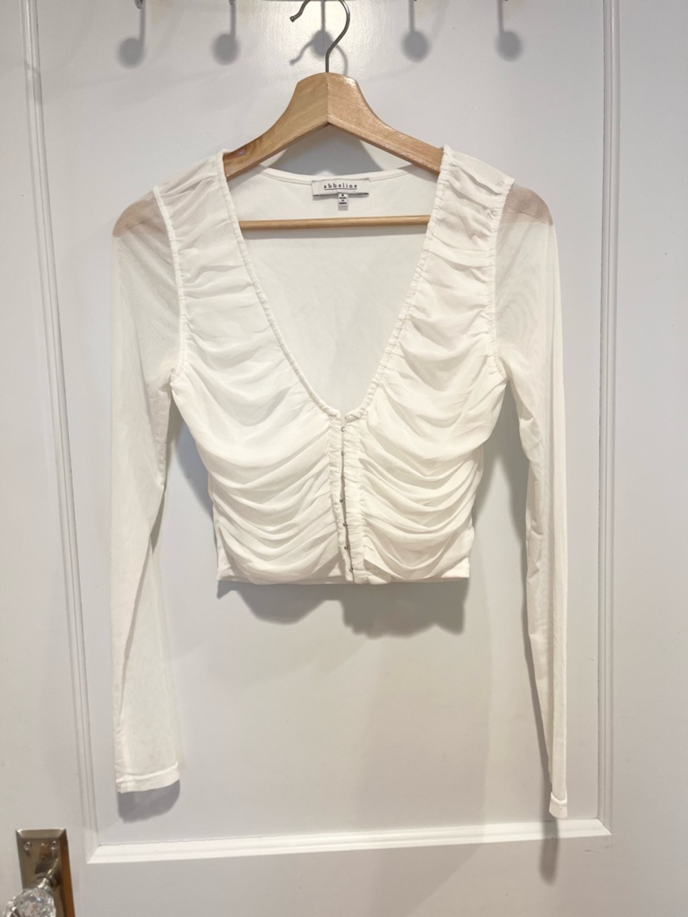 Abbeline White Mesh Corset Long Sleeve Top Small